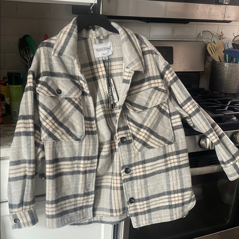 NWT Gray Plaid Button-Up Jacket